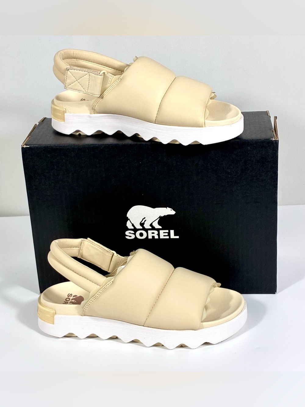 Sorel Viibe Slingback Sandals Size 10 Ivory Cream Puffy Leather New Comfort - Picture 3 of 17